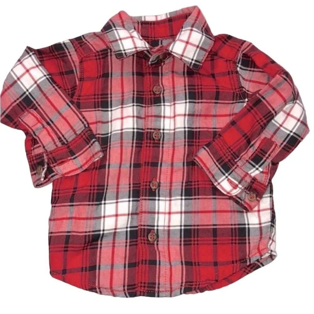 Carter’s red plaid flannel button down shirt size 3 months
